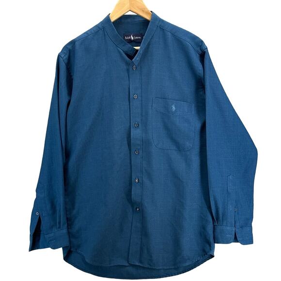 Ralph Lauren Other - Ralph Lauren Blue Button Up Mandarin Collar Pocket Dress Shirt Men Large